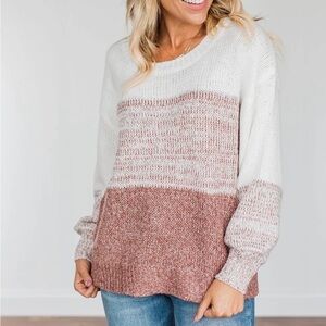 Miracle Dusty Rose Colorblock Scoop Neck Knit Sweater
